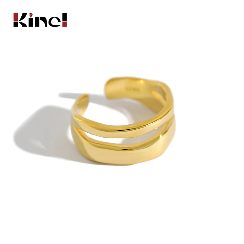Kinel 925 пробы Серебряное Открытое кольцо Normcore INS необычная линия Двухслойное