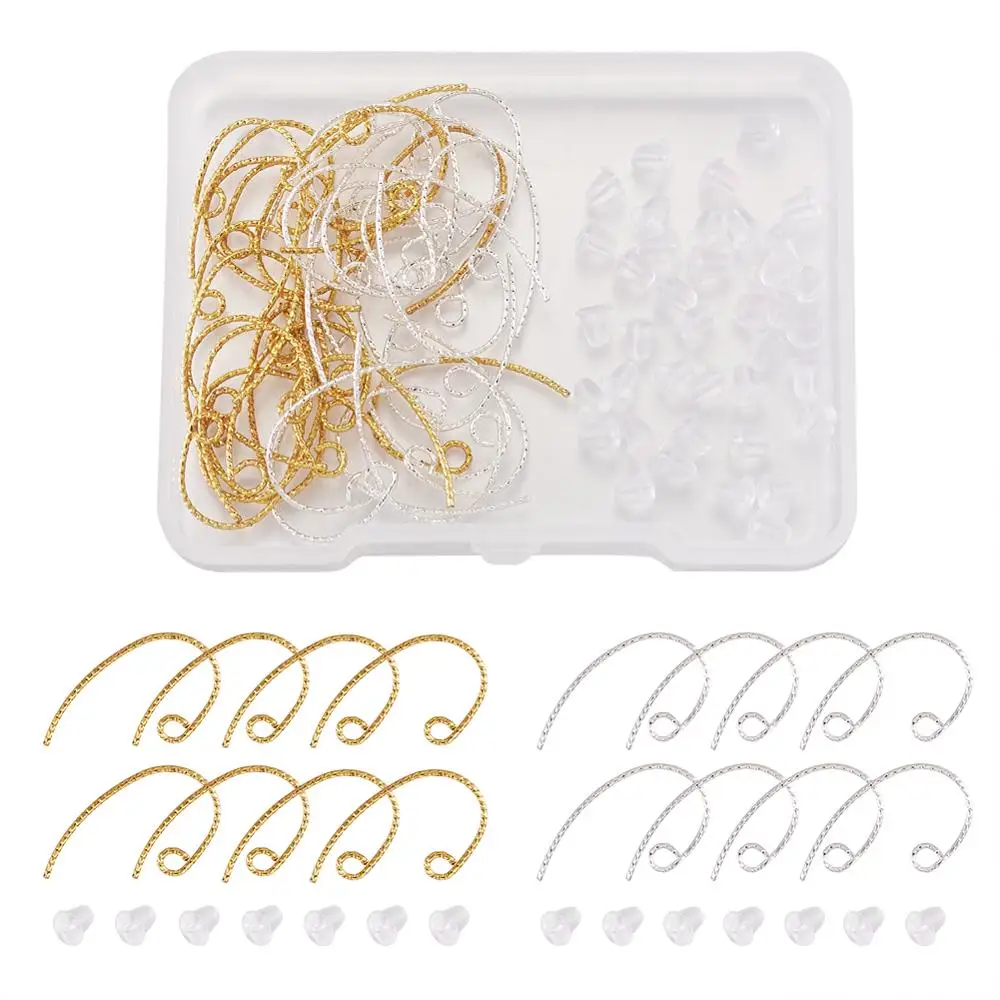 

pandahall Jewelry Making DIY Dangle Earring Finding Set Brass Earring Hooks Ear Wire Textured Plastic Ear Nuts 80pcs/box