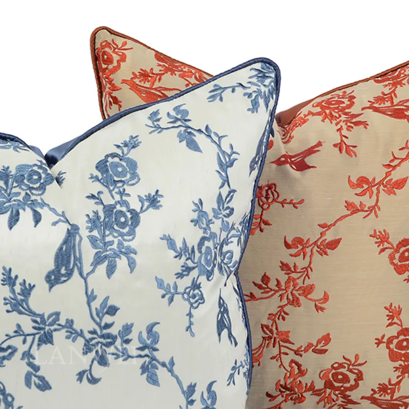 Синие цветочные подушки Ретро наволочка с вышивкой 45x45 50x50 Декоративная для