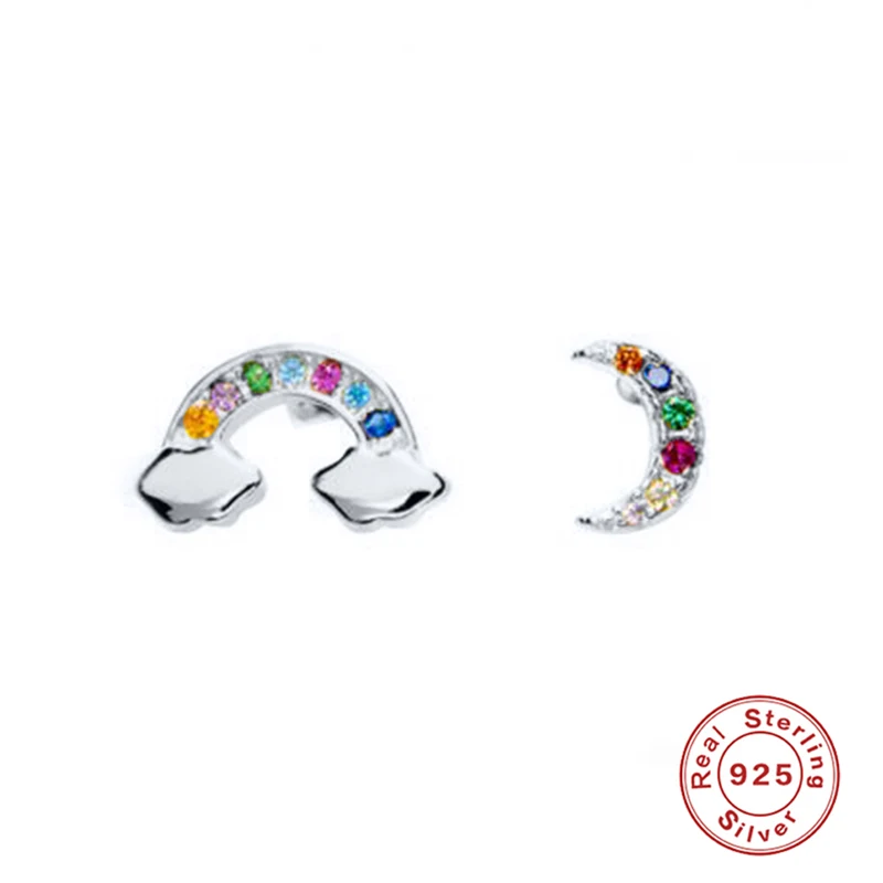 

BOAKO 925 Sterling Silver Crystal Zircon Stud Earrings for Women Gold Silver color Rainbow Moon CZ Stud Earrings Fine Jewelry