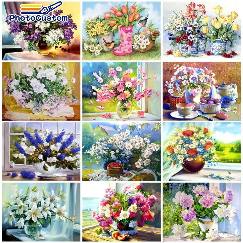 

PhotoCustom DIY Frameless Painting By Numbers Flowers 50*60cm Paints by numbers Handpainted zero basis for adult Home decor gift