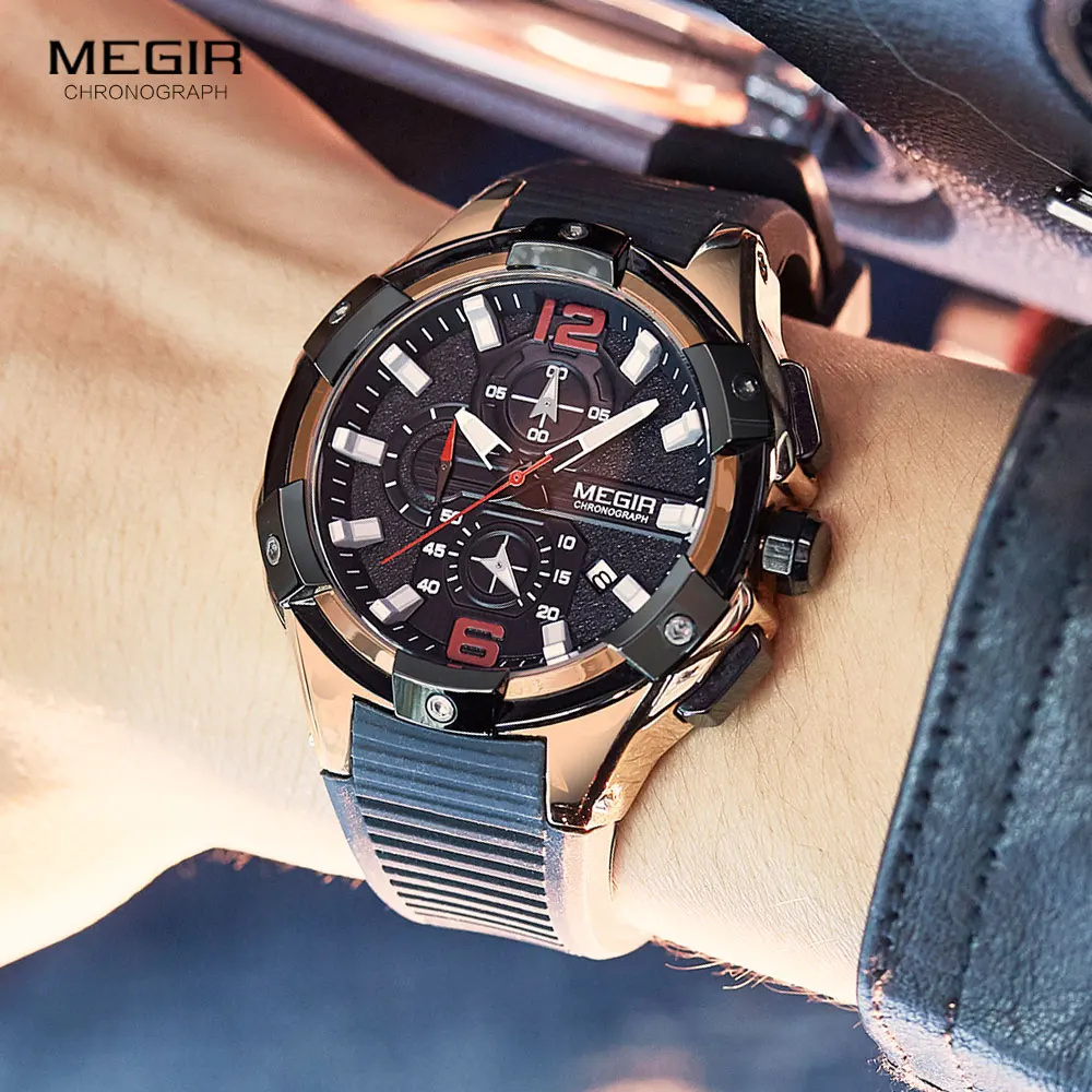 

MEGIR Silicone Strap Army Sport Watches Men 2020 Luxury Chronograph Quartz Watch Top Brand Wristwatch часы мужские relogio Reloj