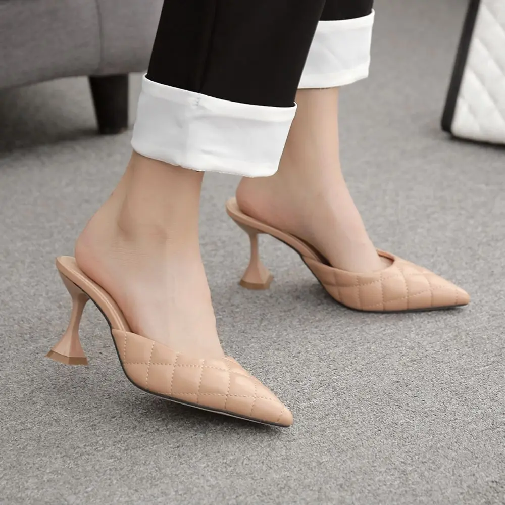 

Пикантные женские босоножки на высоких каблуках; С острым носком; Туфли без задника, женские модные туфли-лодочки на каждый день на открытом...