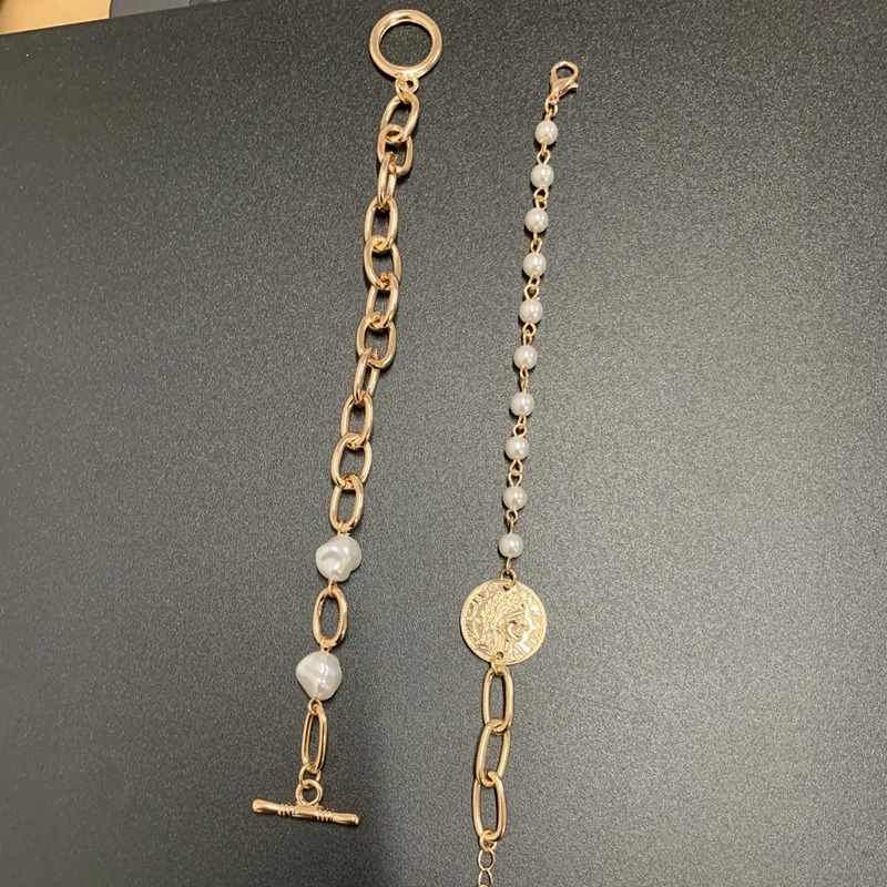 Изысканный круглый жемчужный браслет с монеткой и браслеты из сплава металла