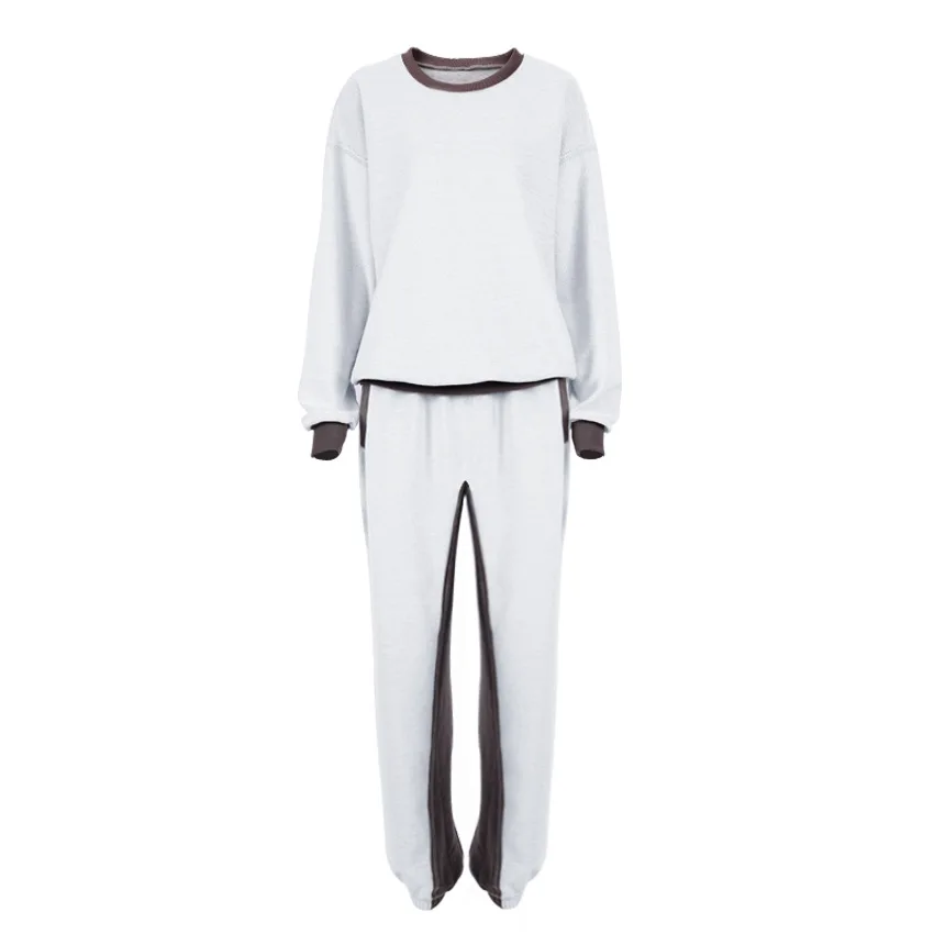 

pants sets sport Casual COTTON Spring Autumn Pullovers Full Patchwork O-Neck long pants 2 pic set simple girls pants set fashion