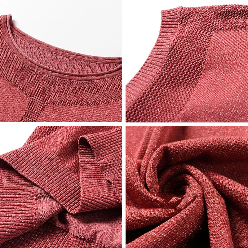 

Women Short Sleeve Knitwear Tops Summer Solid Thin Pullover Tops Female Casual Hollow Out Patchwork Bright Silk Knitted T-Shirt