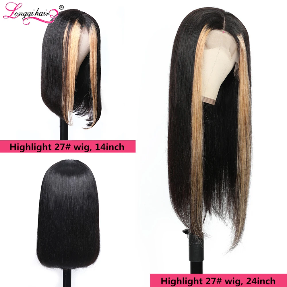 Longqi Выделите 27# боб парик фронта шнурка 8-24 дюймов 13x4 парики фронта шнурка человеческих волос Remy бразильский прямой парик фронта шнурка 8-24 В
