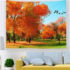 Гобелен с красным лесом, таинственный дождливый туманный природный пейзаж, листья бордового дерева, современный осенний настенный подвесной хиппи для спальни, гостиной