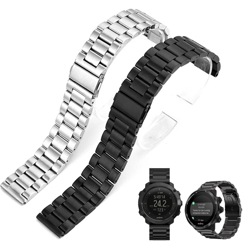 

Ремешок из нержавеющей стали для Suunto 9/Ambit 3, вертикальный/Спартанский спортивный металлический браслет для смарт-часов, 24 мм, черный