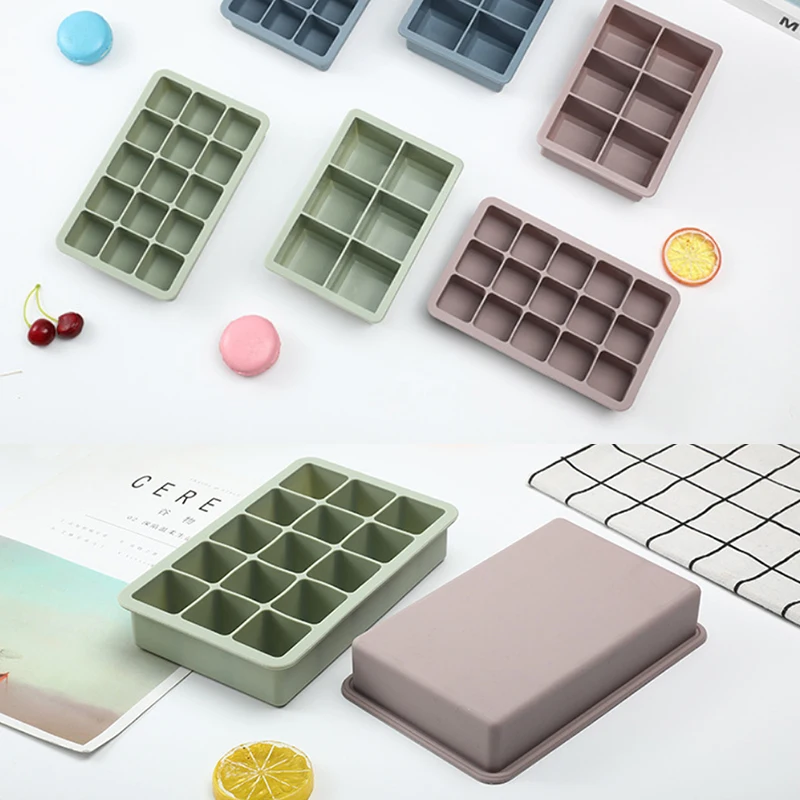 

D2 3Color Big Grid Silicone Ice Cube Mold Ice Cube Maker Flexible Silicone Ice Cube Tray with Lid Kitchen Gadgets Accessories
