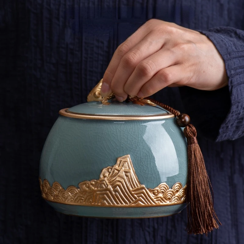 Recipiente sellado de cer&aacute;mica para el hogar, recipiente de almacenamiento de t&eacute; verde y negro, pu-erh, porcelana-1