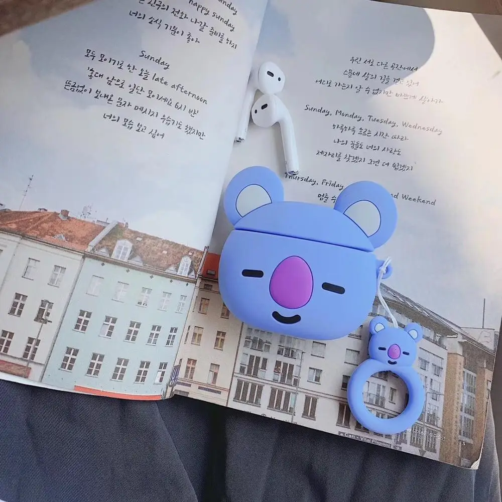 style 1 3D Забавный отскок BT21 Кролик Пластиковые корпусы гарнитурные для Apple Airpods 1/2 прекрасный силиконовый защитный чехол для наушников Аксессуары - Цвет: style 1
