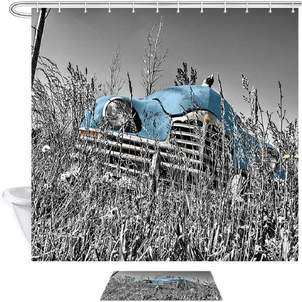 

FBlue Автомобильная душевая занавеска, серая зимняя ферма, ткань с деревом сена, красивый натуральный ландшафт, занавеска для ванной комнаты, ...