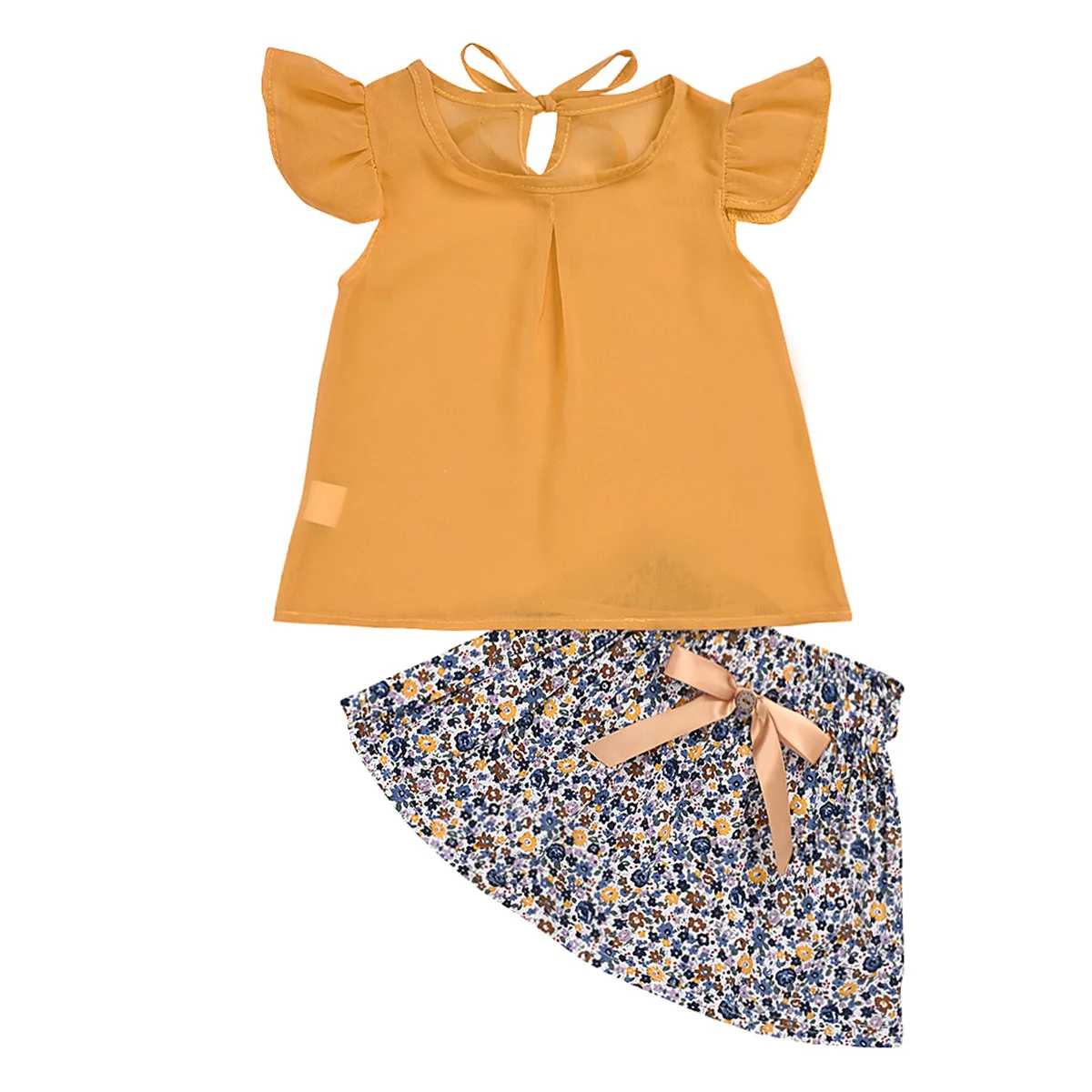 Одежда для девочек топы футболка юбка с бантом и цветочным принтом Детский