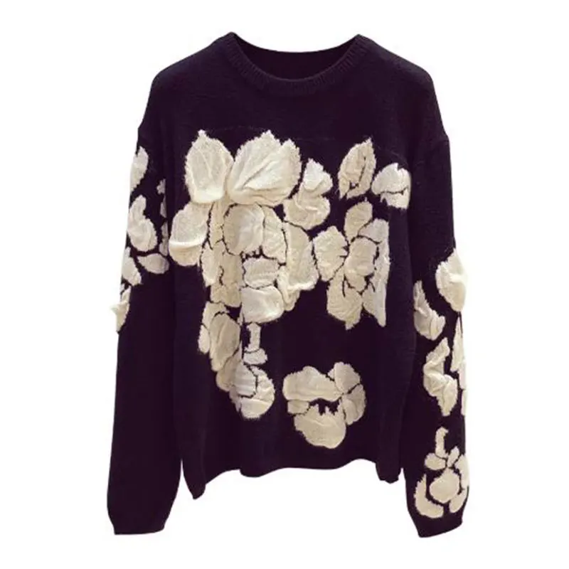 

jacquard sweater women's pullover handsome top trendy Autumn 2021 new women's loose outer wear lazy retro Hong Kong-flavored