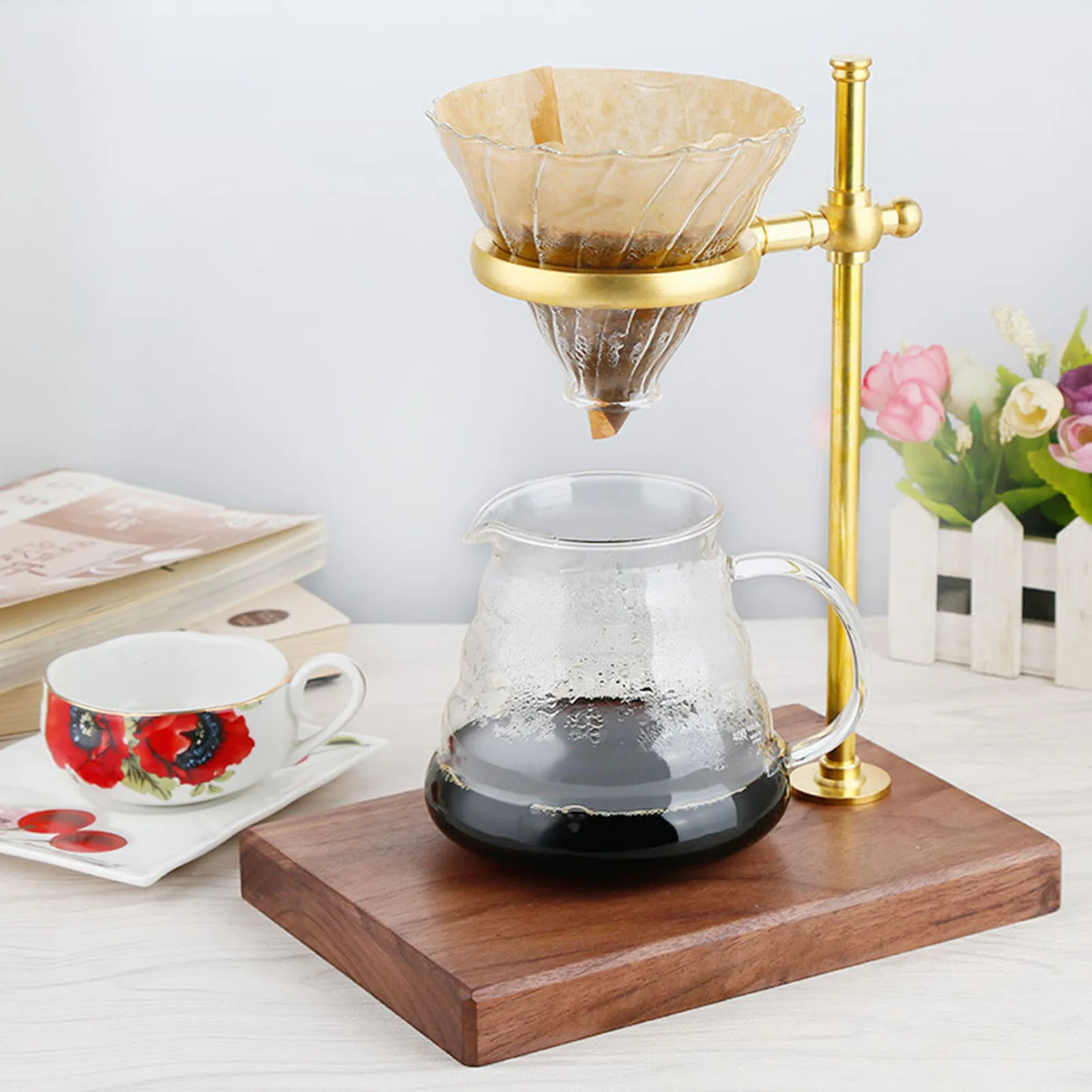 

Wooden Brass Coffee Filter Holder Drip Filter Cup Rack Stand Accessories For Coffee Making