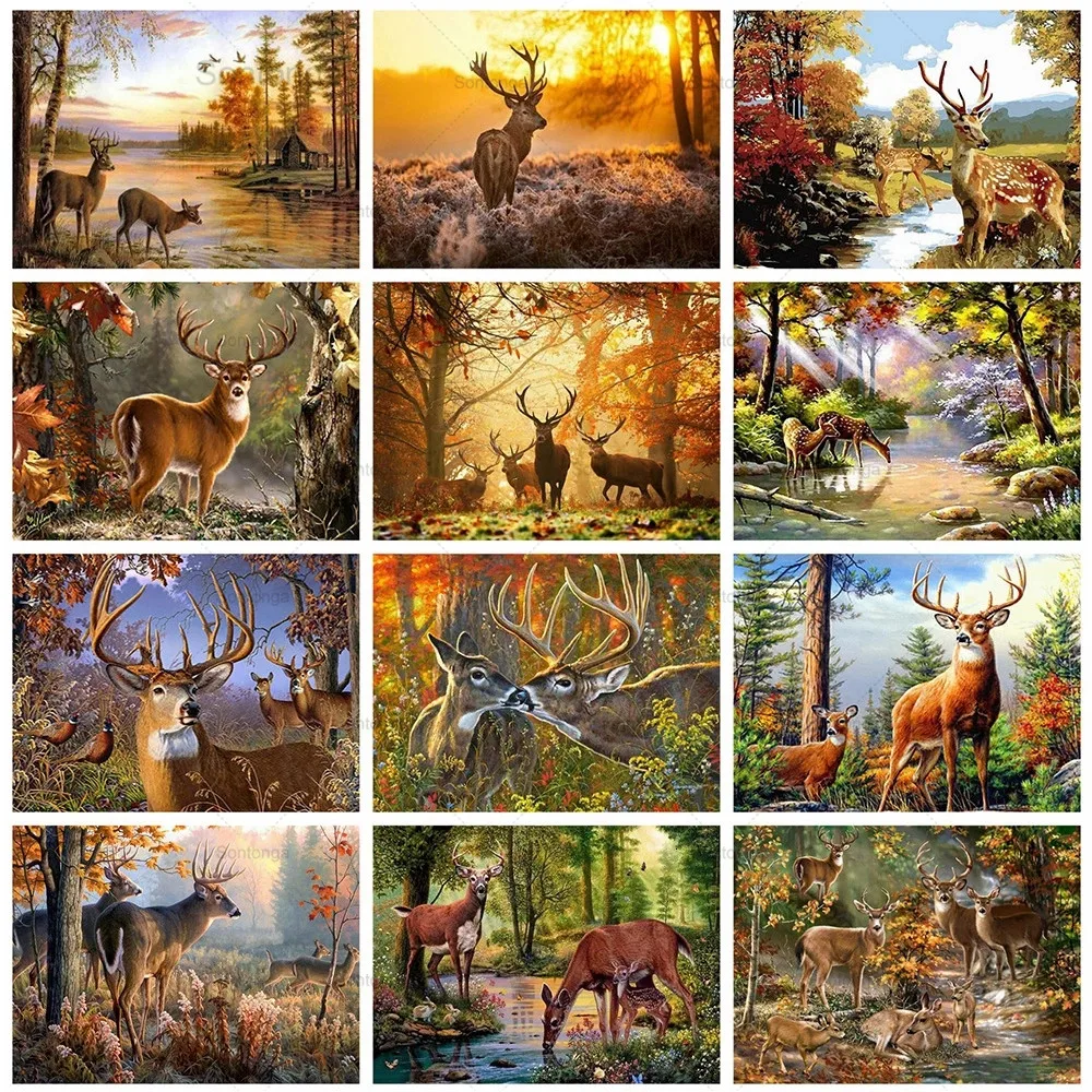 

Sontonga 5D Diamond Embroidery Deer Full Square Diamond Painting Animals Cross Stitch Mosaic Full Layout Crafts Home Decoration