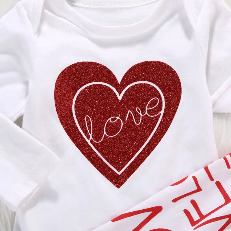 

Newborn Baby Girl Love Heart Cotton Romper+Pants hat 3pcs Outfits Set Clothes