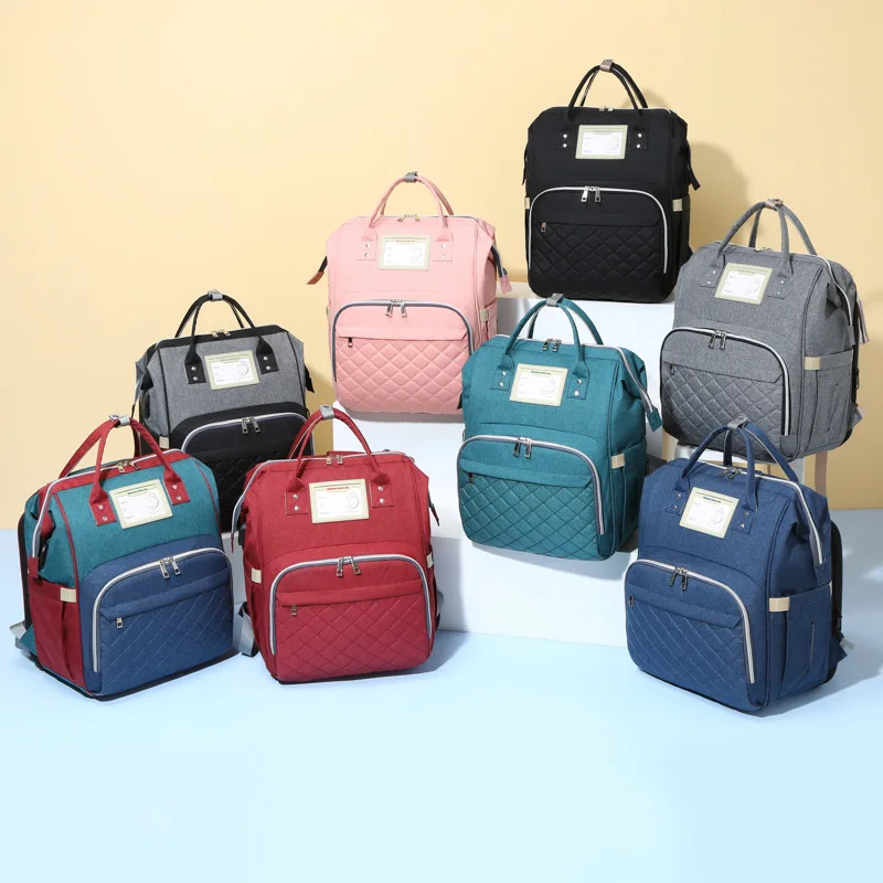 

Foldable Baby Bed Crib Diaper Bag for Mom Organizer Protable Travel baby Large capacity diaper Backpack with USB BKM018
