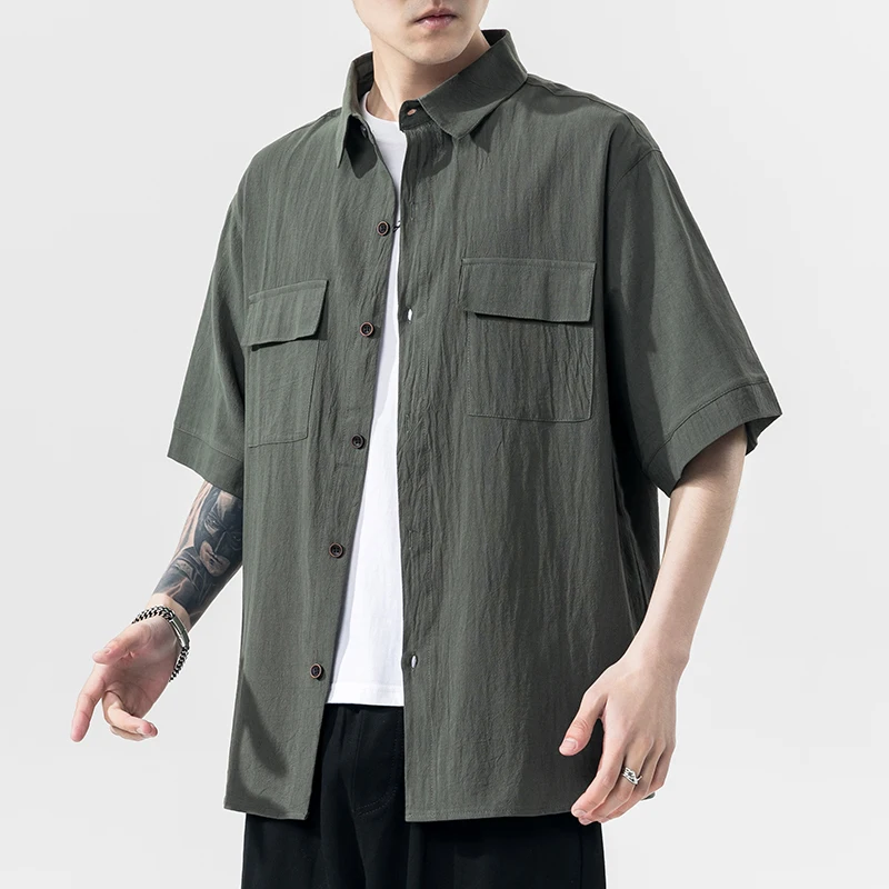 Мужская рубашка с коротким рукавом летняя модная однотонная Повседневная