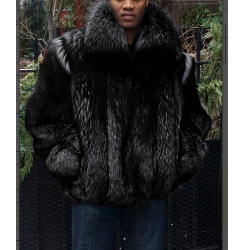 

Шуба Lugentolo мужская из искусственного меха, свободная зимняя модная черная шуба из искусственного лисьего меха, уличная одежда