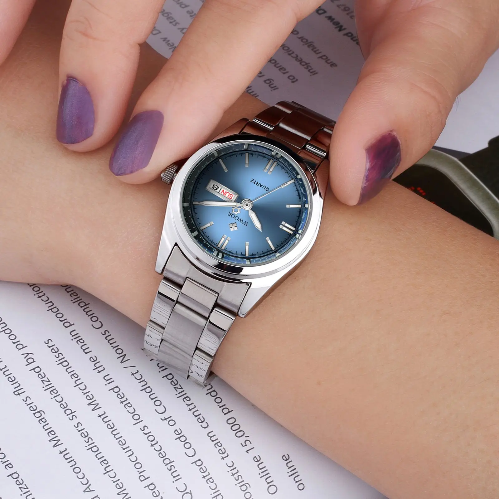 WWOOR 2023 новые роскошные Брендовые женские часы серебристого и синего цвета модные