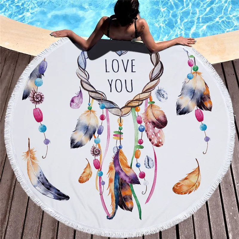 

Dreamcatcher 150cm Round Beach Towel Wall Tapestry Tassel Picnic Blanket Portable Outdoor Sport Kids Gift