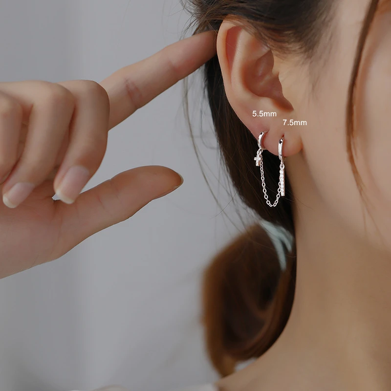 Серьги из стерлингового серебра 925 пробы модный дизайн с цирконием 2 проколотые