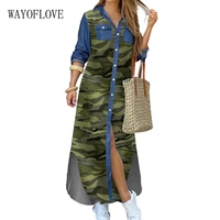 wayoflove camouflage printed long dress women 2021 casual button plus size loose long sleeve dresses woman elegant shirt dresses