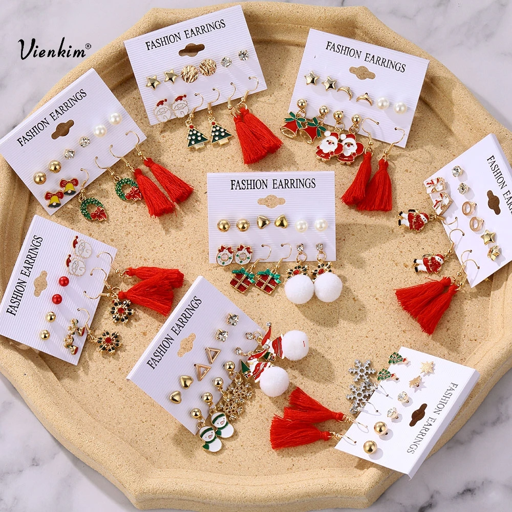 

Vienkim Christmas Earrings For Women Christmas Deer Christmas Tree Stud Earings Set Jewelry Year Gifts Geometric Earring 2020