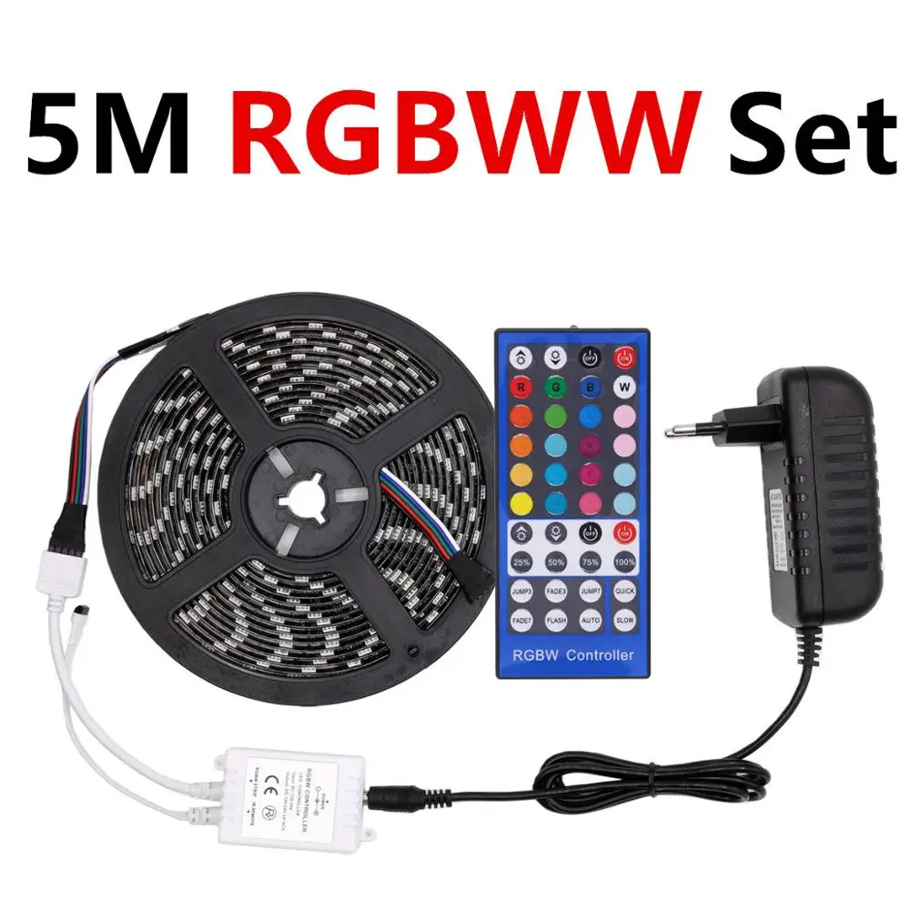 5M RGBWW Set RGB Светодиодная лента Водонепроницаемая RGBW DC12V 5050 белый, черный, pcb wifi RGBWW гибкий светодиодный светильник неоновая лента дистанционный Рождественский - Испускаемый цвет: 5M RGBWW Set