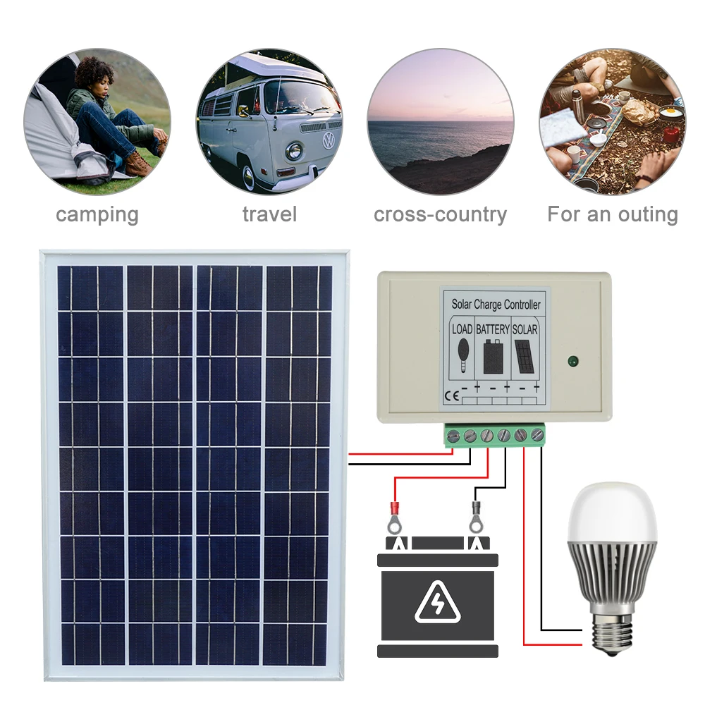 Комплект солнечных панелей ECOWORTHY 25 Вт 12 В поликристаллическая солнечная панель