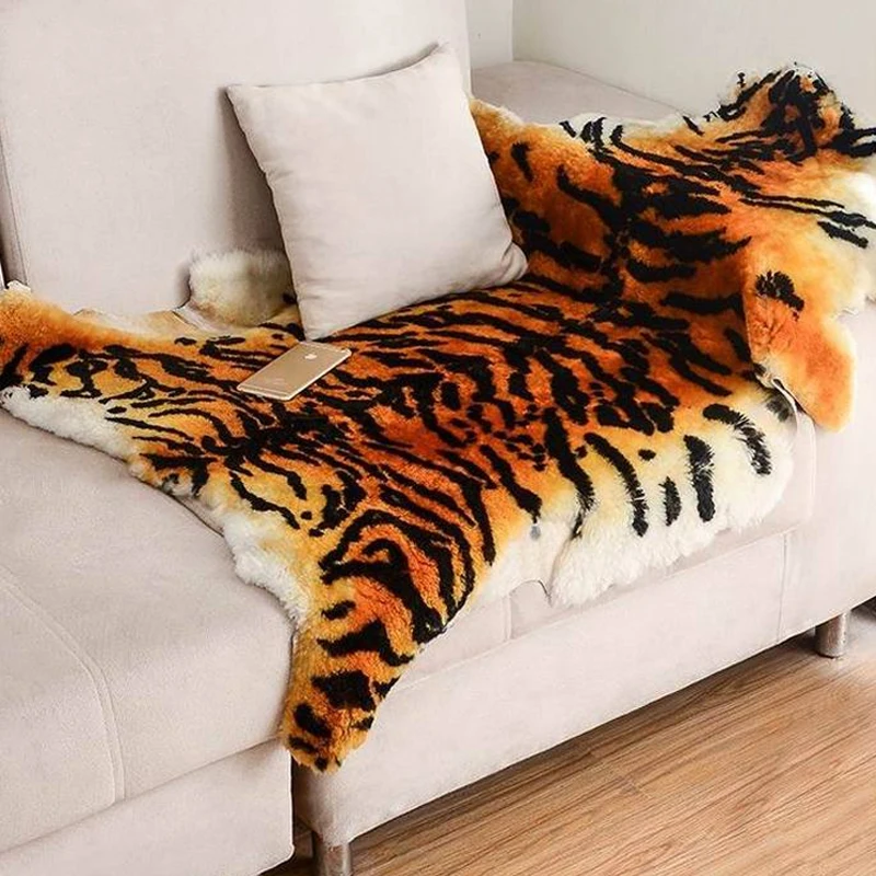 Натуральная овечья шерсть окрашенная Тигровая ткань мягкая пушистая Зимняя