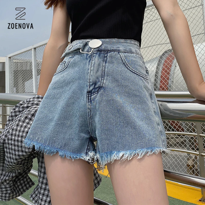 Short en Denim à taille ajustable et bord déchiré pour femme, tissu doux, Sexy, couleur unie, décontracté, tendance, Ins, tout-assorti, été