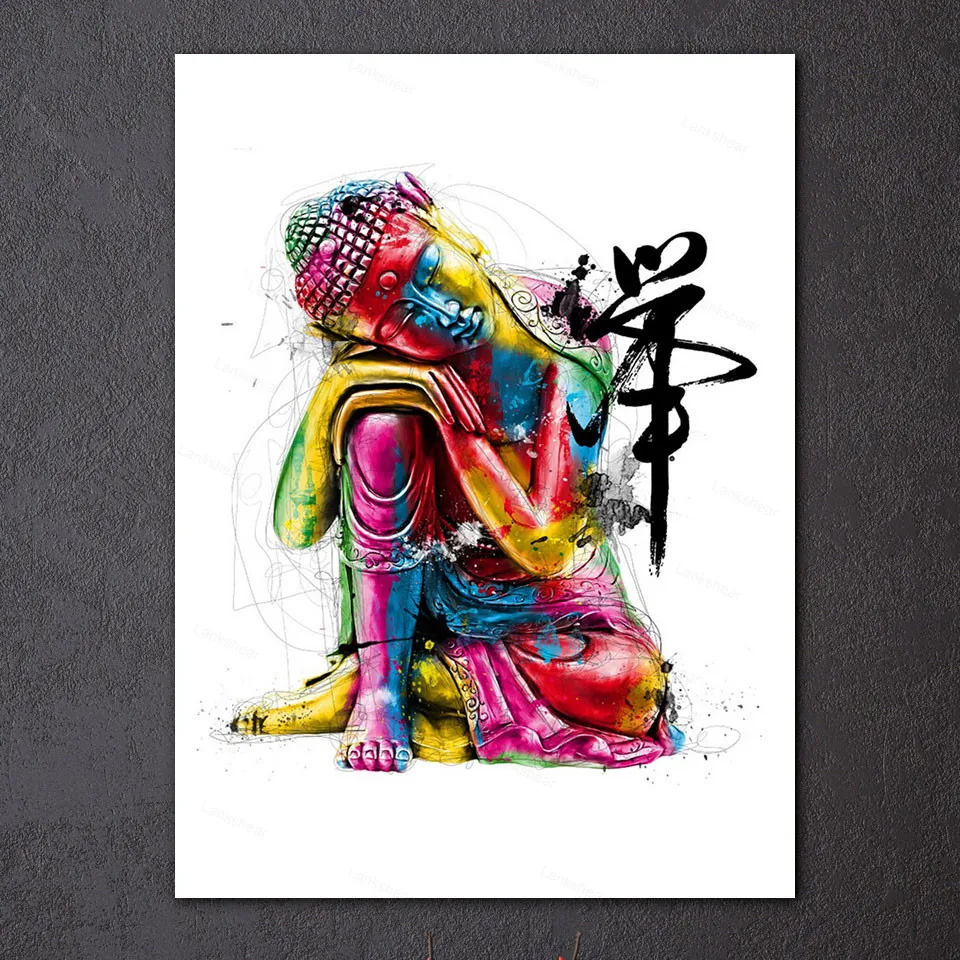 

Wall Art Canvas Painting Poster Colorful Buddha Chan Meditation for Living Room Home Decor Modern Hd Printed Pictures Frameless