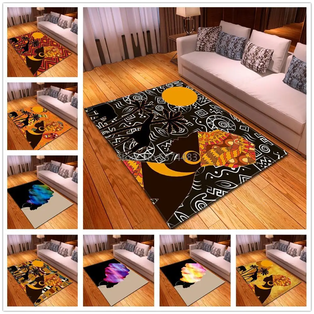 

African woman Head portrait 3D Printed Large Carpets For Living Room Bedroom Area Rugs Soft Flannel Home Decor Rug Kitchen Mats