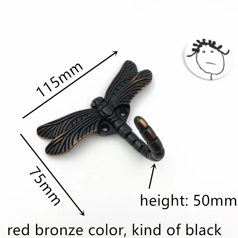red bronze color LCH художественный креативный крючок в форме стрекозы для одежды, вешалка для одежды из цинкового сплава, крючок для шкафа, дверная фурнитура, матовый серебряный крючок - Цвет: red bronze color