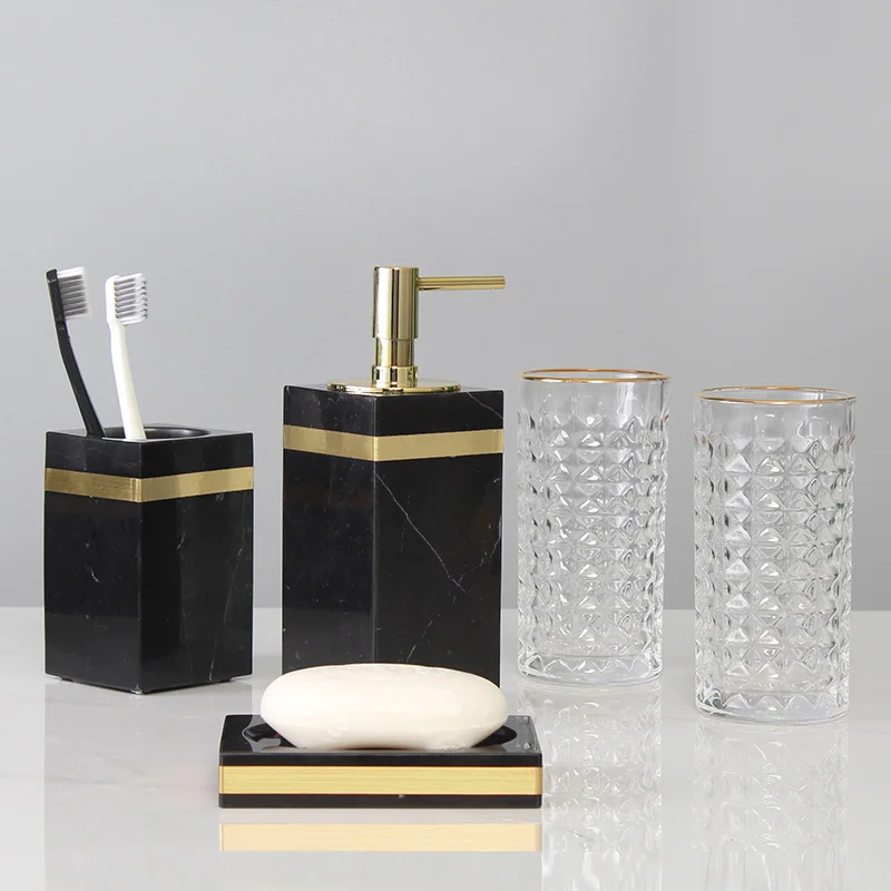 marble bathroom set liquid soap dispenser toothbrush holder gargle cup tray cotton swabtissue box sell separately nordic style free global shipping