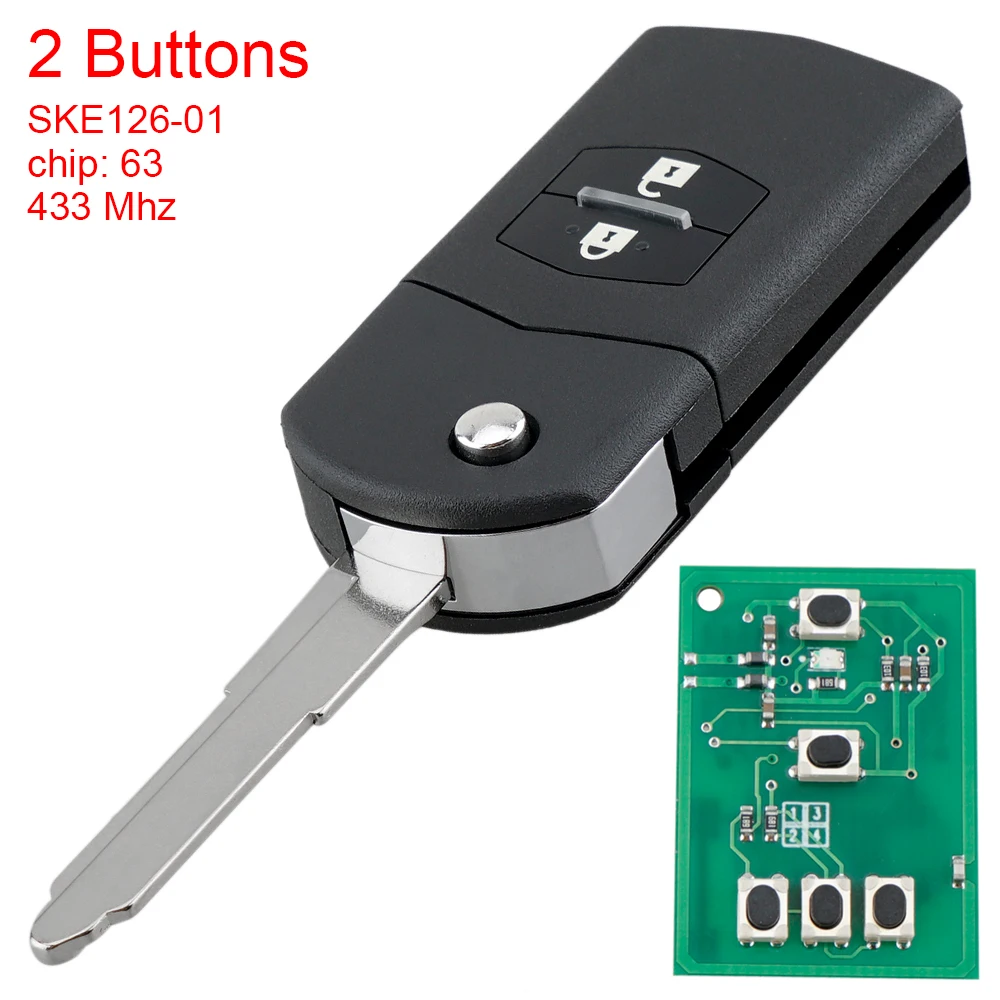 

2 Buttons 433MHz Flip Remote Car Key Fob ID63 80bit Chip SKE126-01 for MAZDA Car 2 M2 Demio 3 M3 Axela 5 M5 Premacy 6 M6 Atenza