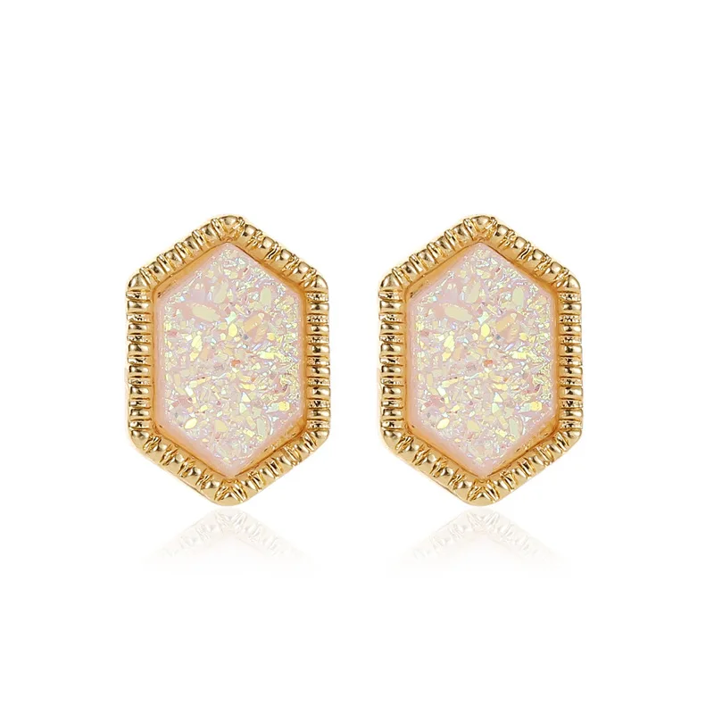 

Harajuku Simple Geometric Polygonal Oval Earrings Fantasy Star Frosted Colorful Hexagonal Earrings Jewelry