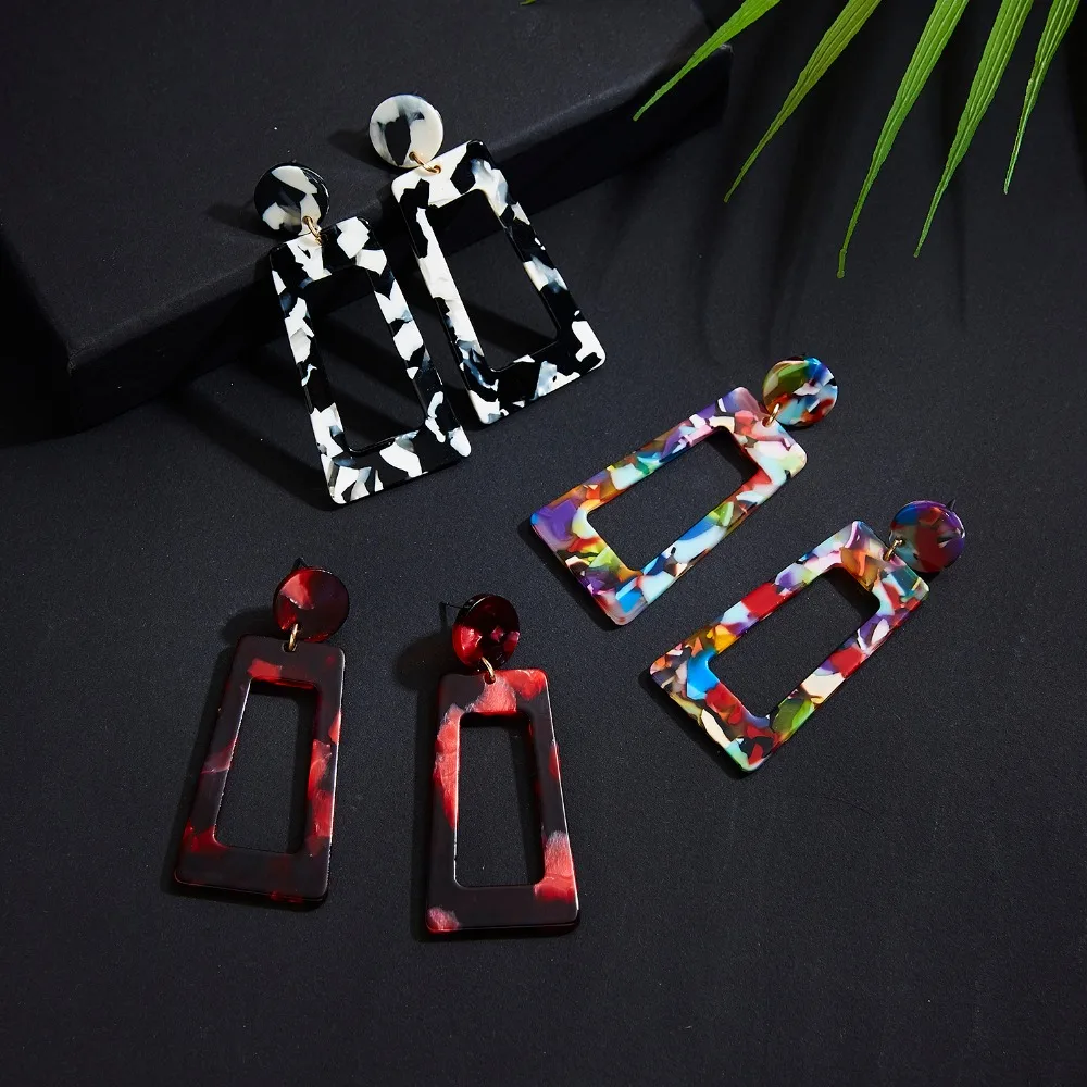 2019 Новое поступление трапециевидные большие акриловые ацетатные Висячие серьги