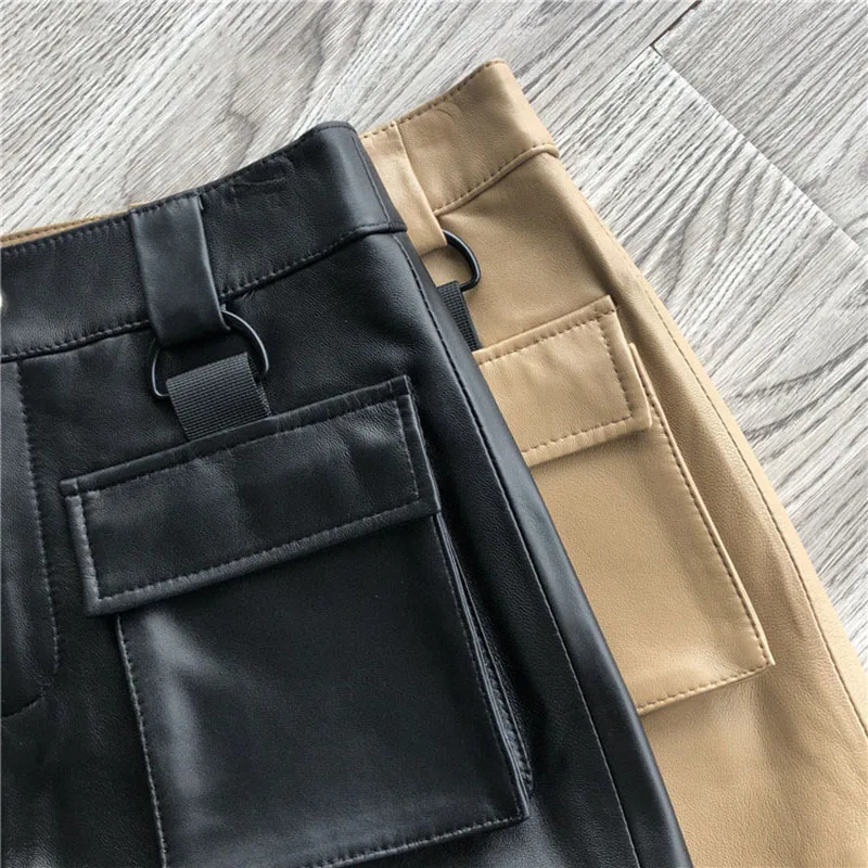 Дешево Высокая Quakity овчины 2021 Весна и Осень Повседневная Рабочая небольшие кожаные штаны ремень для шортов Тонкий Универсальный широкие хорошее ...