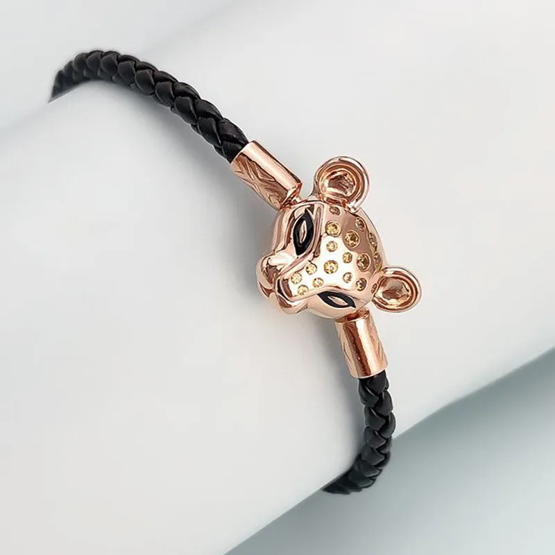 

100% 925 Silver Pan Bracelet Shining Lion Princess Button Pan Bracelet Fit European Charm Bracelets Women Jewelry