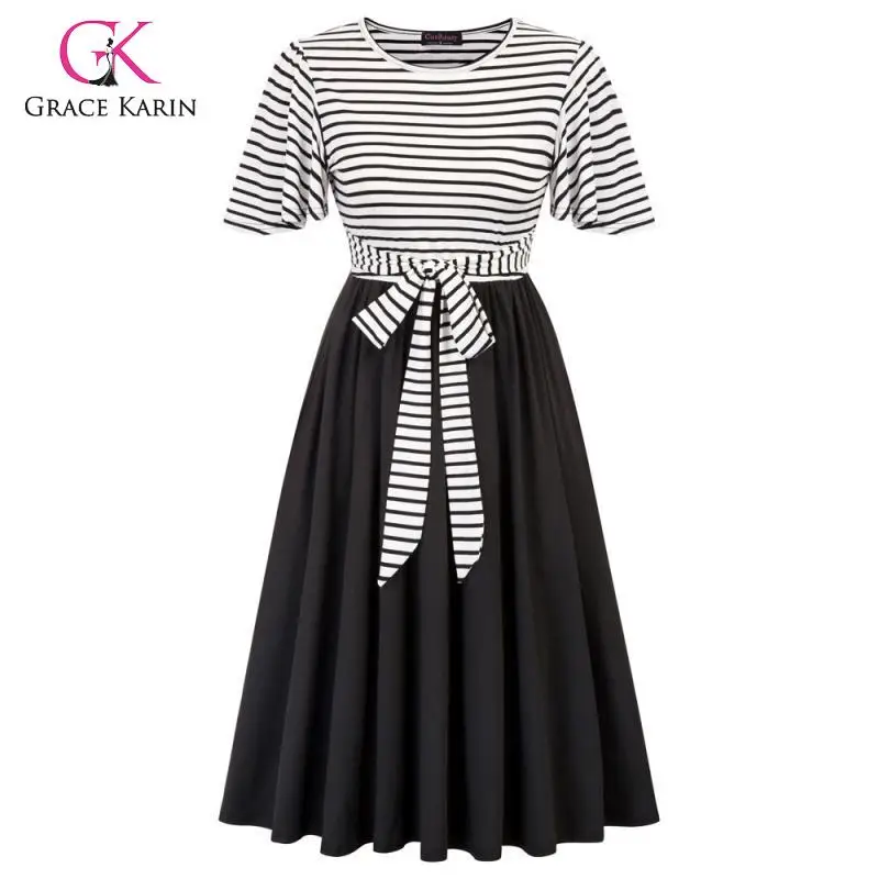 Grace Karin Повседневное платье женское короткий рукав колокол ТРАПЕЦИЕВИДНОЕ ПЛАТЬЕ