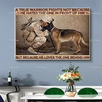 vet veterans day soldier army military and german shepherd dog poster a true warrior prints home decor canvas floating frame