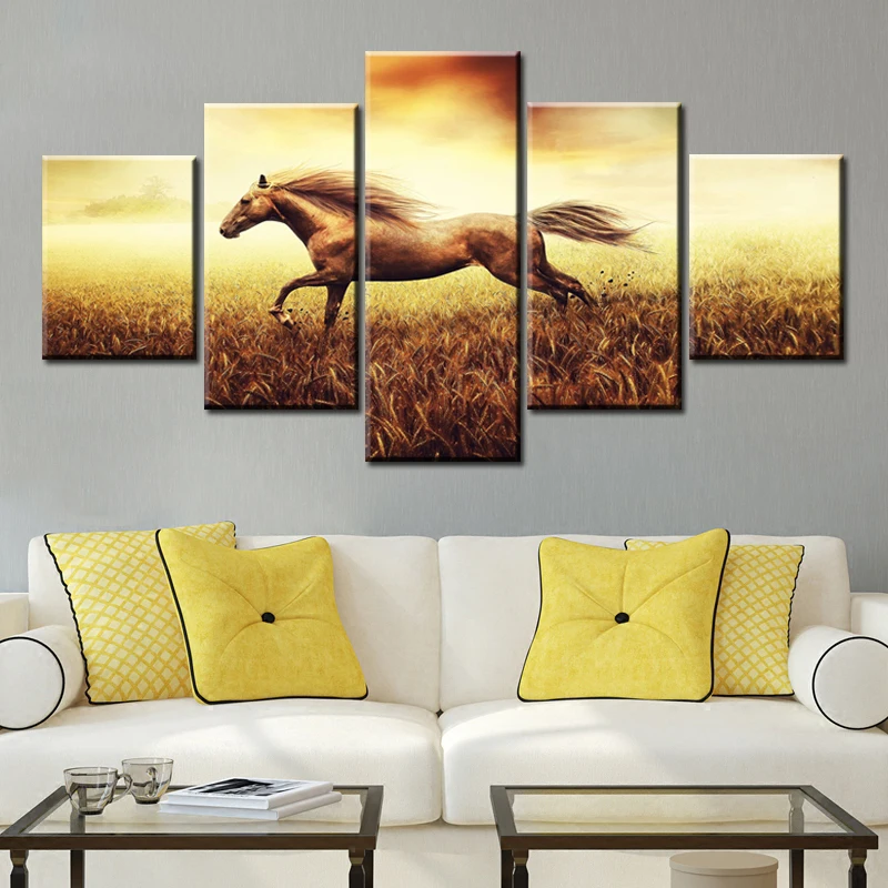 

5 Panels Canvas Paintings Wall Art for Living Room Decor Running Steed Pictures Modular HD Prints Animal Horses Poster Cuadros