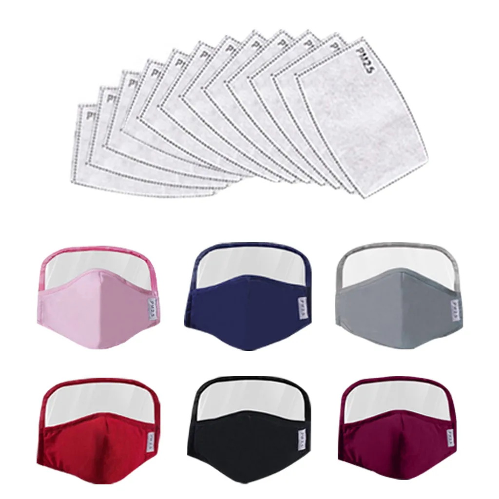 

6pc With Eyes Shield Face Maks With 12pc Filters Women Cloth Face Maks Reusable Mondkapjes Wasbaar Halloween Cosplay Masque