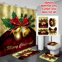 christmas ring bell printed shower curtain 180x180cm waterproof curtains for bathroom christmas decor non slip bath mat set