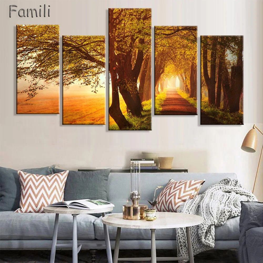 

Modern Road Canvas Painting City Town Landscape Wall Picture Home Decor Oil Painting for Room HD Art Work Frameless 5pcs