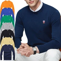 new men spring sweater pullover solid casual patch embroidery slim fit 100cotton o neck long sleeve jumper sweaters tops p8507